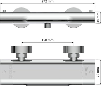 EISL Badewannenarmatur CARNEO, Mischbatterie mit Thermostatregulierung, Wasserfall-Auslauf, Sicherhe