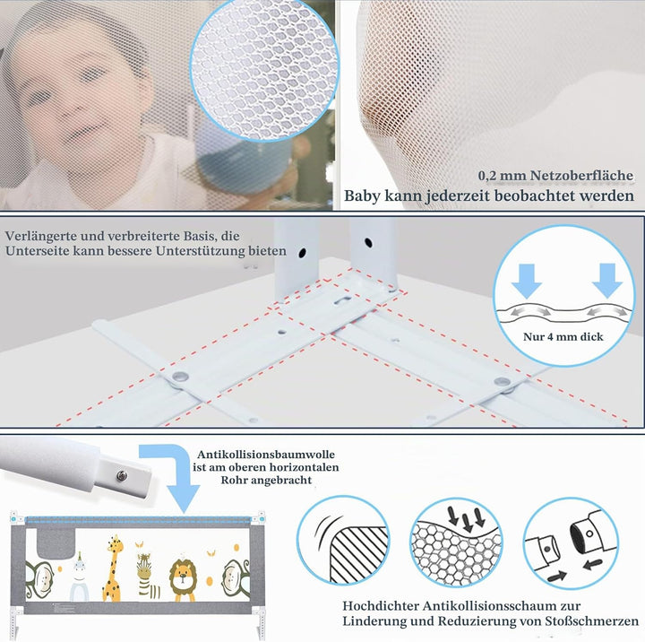 Rausfallschutz Kinderbett 200CM, Rausfallschutz Bett Con Elevación Vertical, Baby Bettgitter Barandi