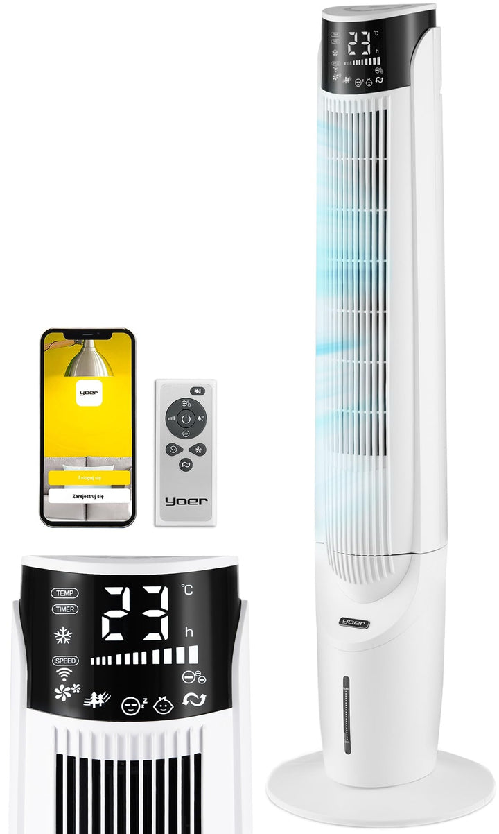 Yoer Luftkühler mit Wasserkühlung, 6-in-1 Ventilator, Luftbefeuchter, Ionisator, Luftreiniger, Aroma