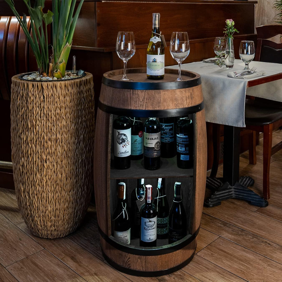 Holzfass Hausbar - Weinschrank im Retro Stil - Weinfass Bar - Weinregal Holz - Holzbar 80cm hoch - E
