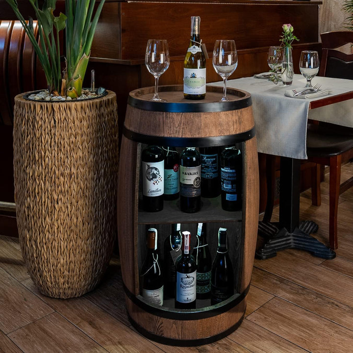Holzfass Hausbar - Weinschrank im Retro Stil - Weinfass Bar - Weinregal Holz - Holzbar 80cm hoch - E