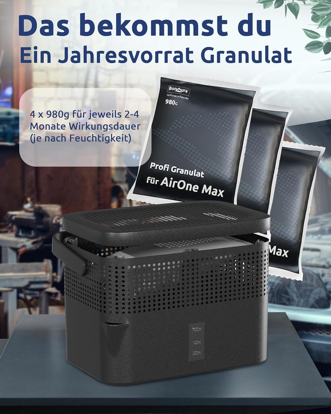 BonAura® AirOne Max Luftentfeuchter ohne Strom bis 33m² I 360° Belüftung I Raumentfeuchter mit Ausgi