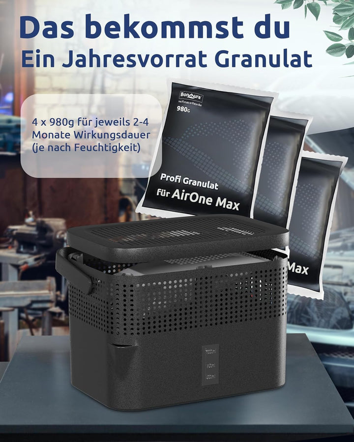 BonAura® AirOne Max Luftentfeuchter ohne Strom bis 33m² I 360° Belüftung I Raumentfeuchter mit Ausgi