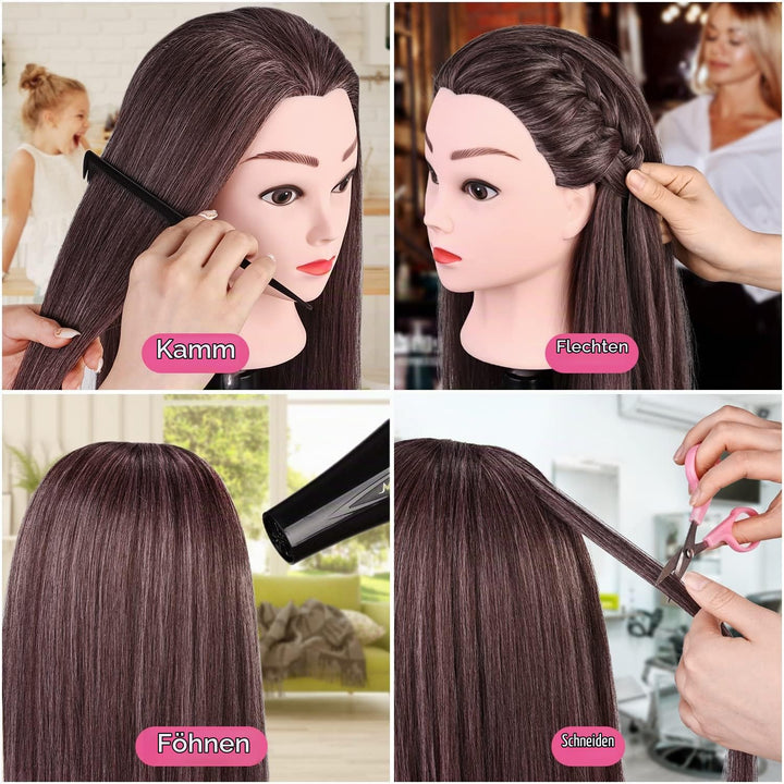 TopDirect Frisierkopf, 75 cm/ 29.5 Zoll Übungskopf Friseur, Frisurenkopf 100% von künstlichen Haare,
