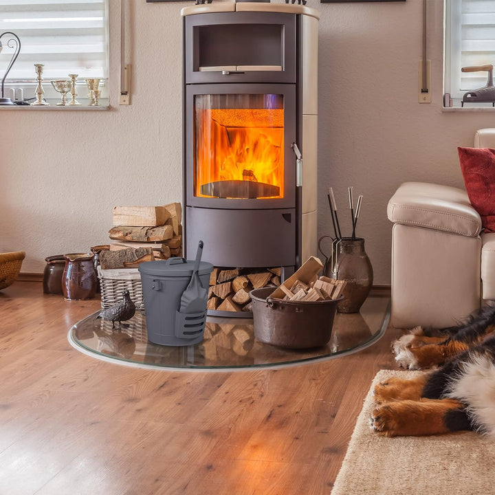 Relaxdays Ascheeimer mit Deckel & Schaufel, Stahl, Holzgriff, 19 Liter, Kaminzubehör, Aschekübel mit