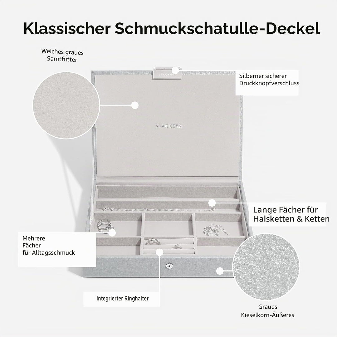 Stackers Pebble Grey Classic Medium Jewellery Box Lid, Pebble Grey