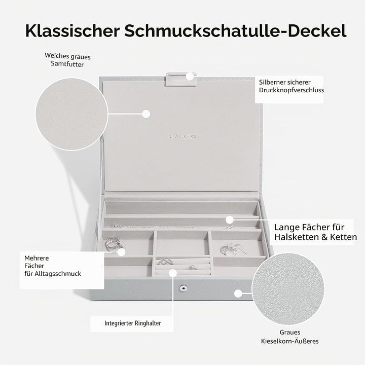 Stackers Pebble Grey Classic Medium Jewellery Box Lid, Pebble Grey