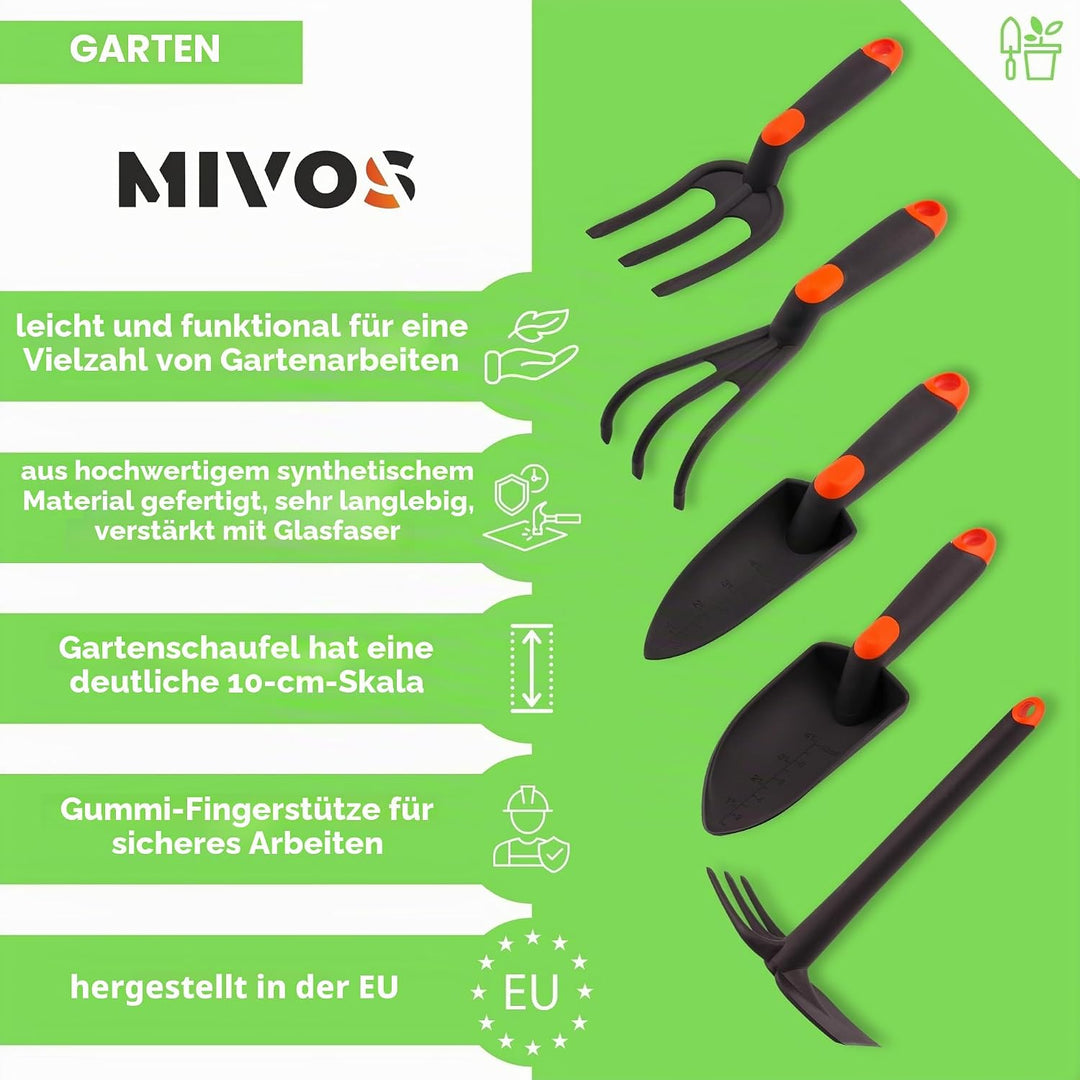 MIVOS 5-TLG Gartenwerkzeug Set für Gartenpflege – Gartenkralle – Umpflanzkelle – Kombihacke – Blumen