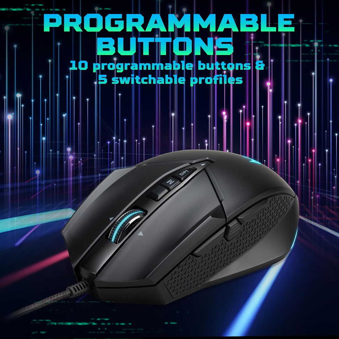 Acer Predator Cestus 335 Gaming Maus (19.000 DPI, 400 IPS Tracking, 10 programmierbare Tasten, 0,5 m