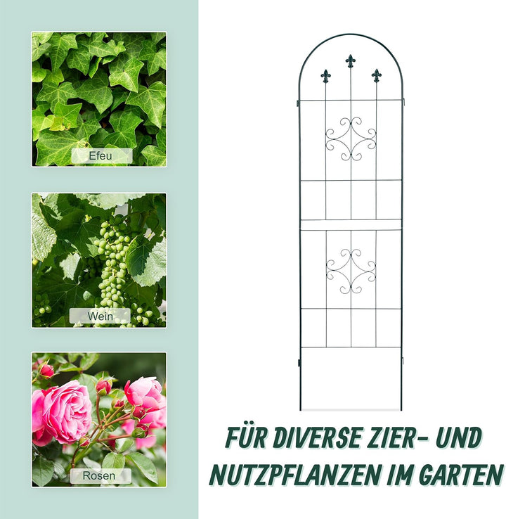 Relaxdays Rankgitter 2er Set, Metall, 180 x 50 cm, Vintage Rankhilfe Garten, Rundbogen & Spitze, zum