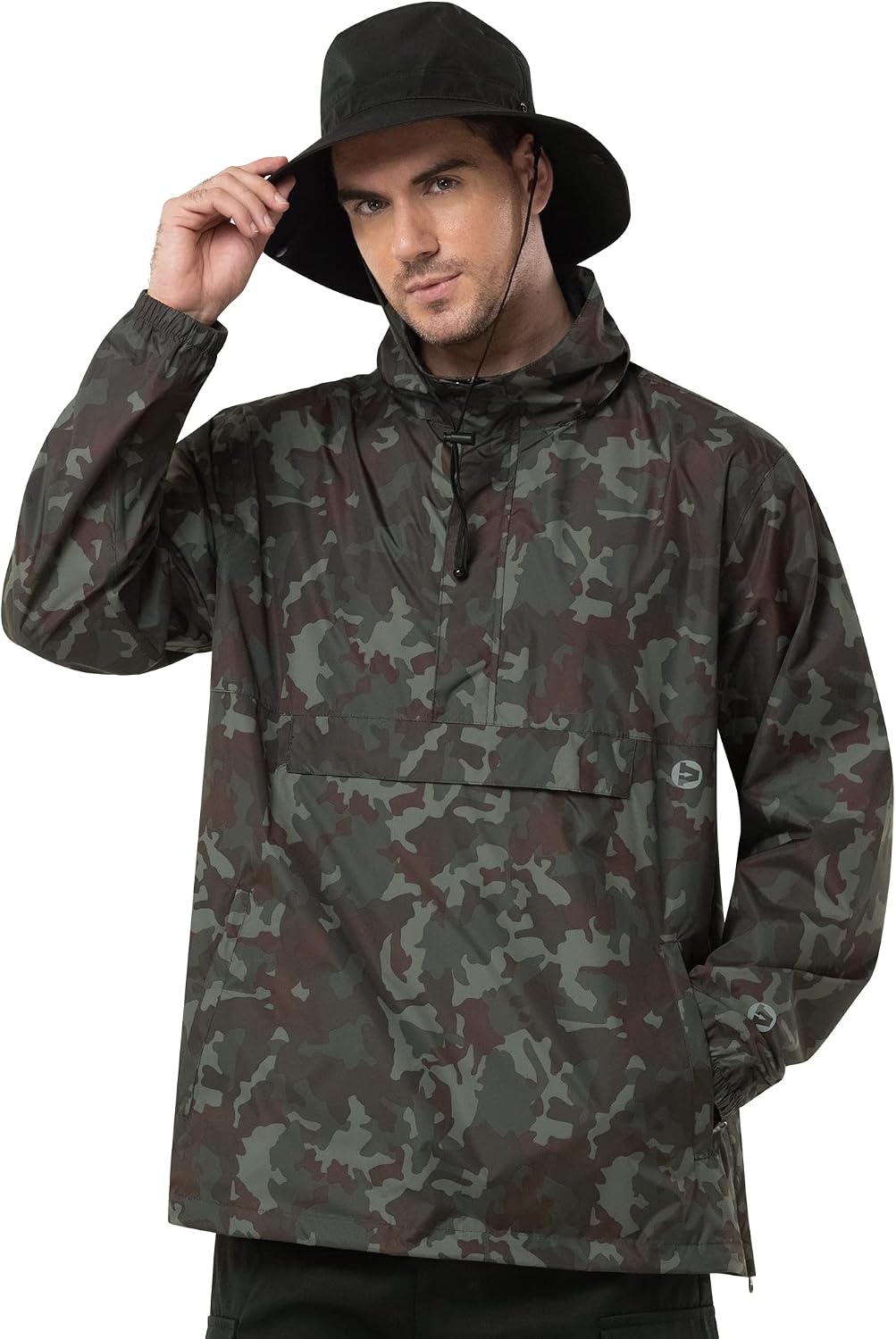 Outdoor Ventures Herren Regenjacke Wasserdichter Pullover mit Kapuze Packbare Reflektierende Jacke L