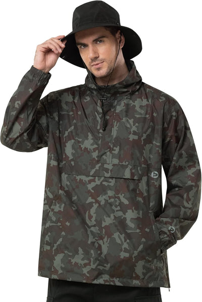 Outdoor Ventures Herren Regenjacke Wasserdichter Pullover mit Kapuze Packbare Reflektierende Jacke L