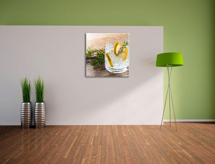Leckerer Gin Tonic, Format: 70x70 auf Leinwand, XXL riesige Bilder fertig gerahmt mit Keilrahmen, Ku