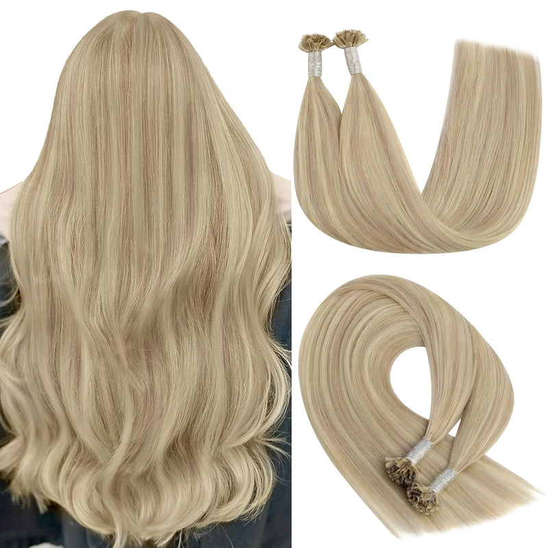 YoungSee Bonding Extensions Echthaar Blond 45 cm Haarverlangerung Bondings Echthaar Aschblond Strahn
