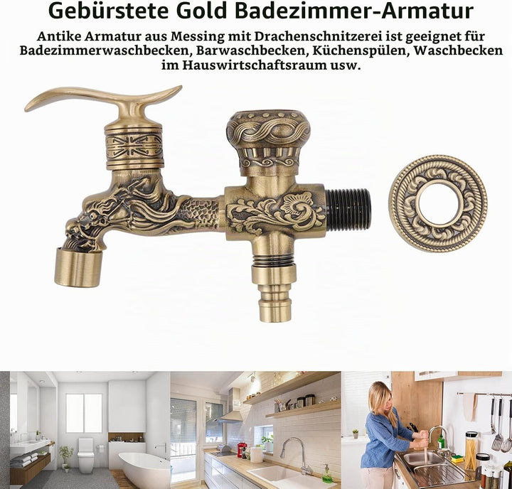 Garten-Wasserhahn für Den Aussenbereich, 2 Griffe, 2-Loch-Kupfer, Pferdeform, Zapfhahn, Hinterhof-Wa