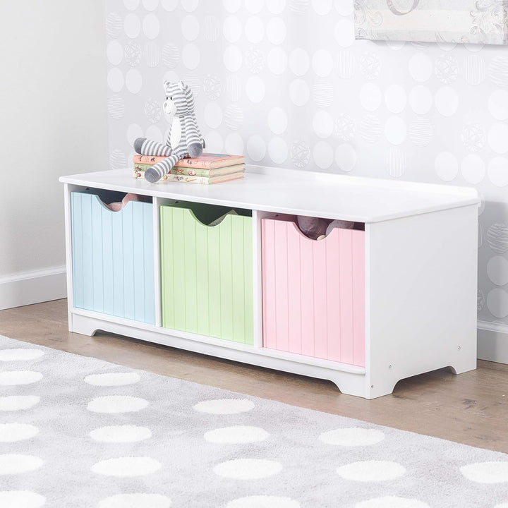 KidKraft Nantucket Aufbewahrungsbank aus Holz in Pastellfarben mit 3 Schubladen, Kinderregal Spielze
