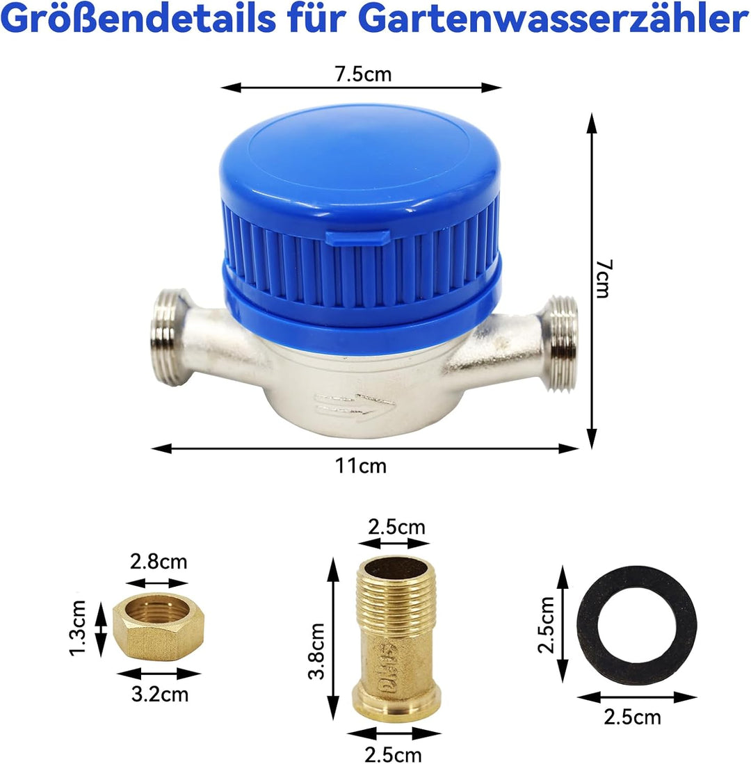 Garten Wasserzähler 1/2 Zoll, Kaltwasserzähler geeicht mit Digitalanzeige und Zeiger, Zapfhahnzähler
