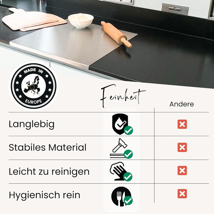 Arbeitsplatte Edelstahl Schneidebrett (50x50 cm gross) - Profi Küchenarbeitsplatte - Edelstahlschnei