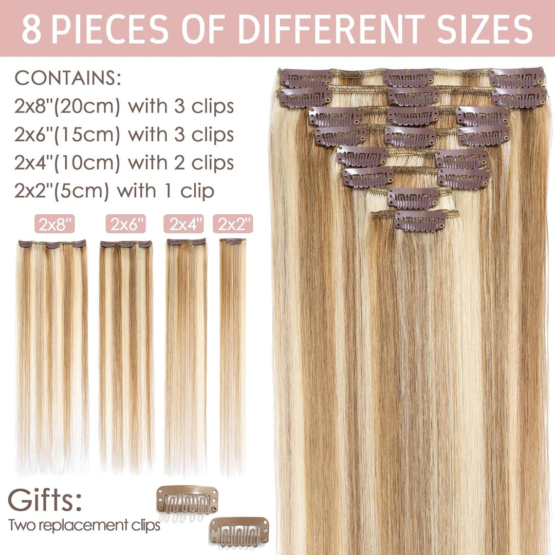 Silk-co Echthaar Clip In Extensions 8 Tressen 18 Clips 70g, Blonde Highlighted Hair Extensions, Remy