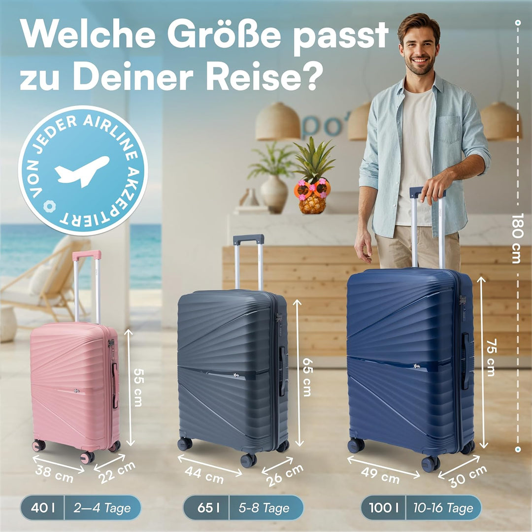 Xonic® Hartschalenkoffer L für 65L - Bruchsicherer Rollkoffer Polypropylen mit 360° Doppelrollen &amp; T