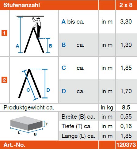 Krause 120373 Aluminium Stufen-Doppelleiter Arbeitshöhe (max.): 3.30m Silber DIN EN 131 8kg