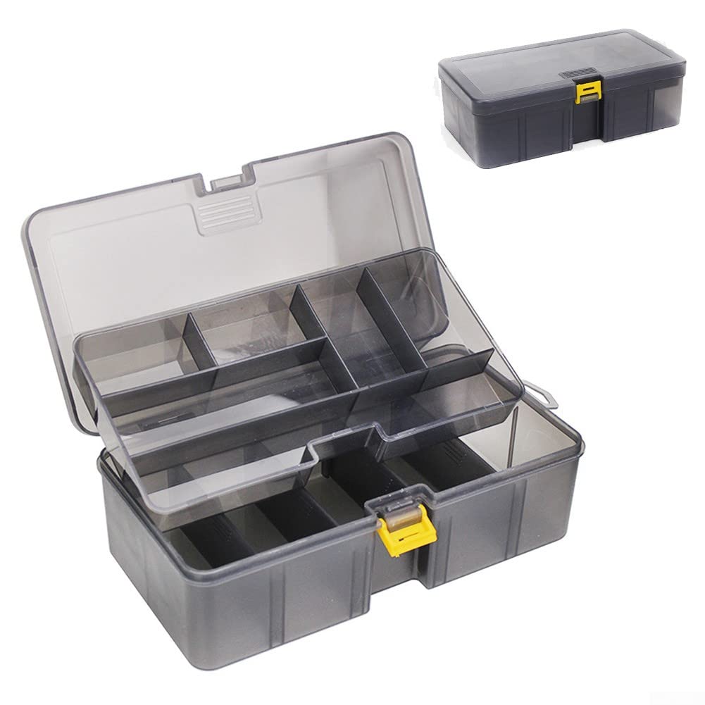 Köderausrüstungsbox, doppellagiges Angelzubehör, verstellbare Kunstköderhaken-Box zum Angeln, 21,5 x