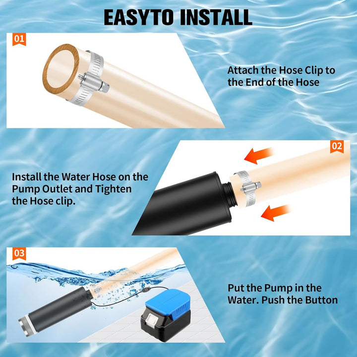 Wasserpumpe für Einhell 18V Li-Ionen-Akku, Tauchpumpe mit 100W Leistung Bürstenloser Motor, für Gart