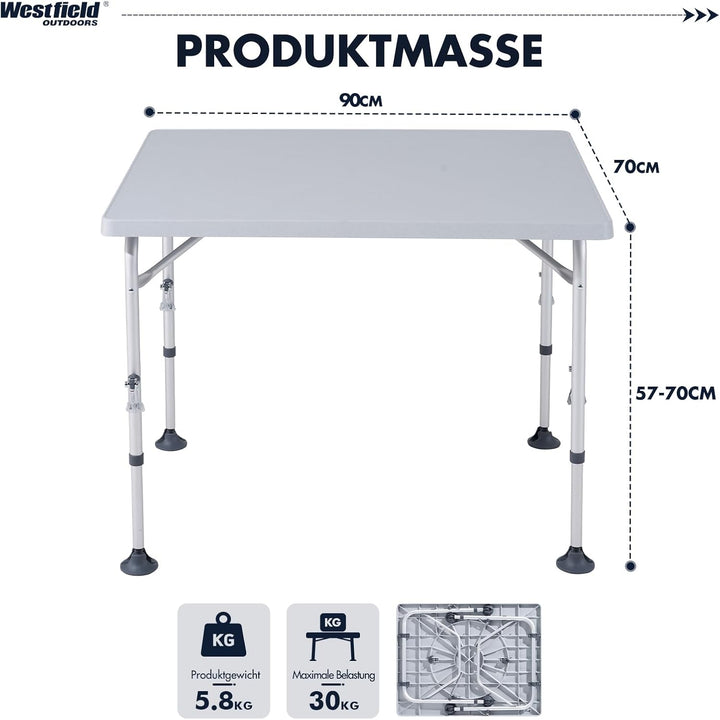 Westfield Outdoors Smart Star, Campingtisch Klappbar Höhenverstellbar Falttisch Wetterfeste Robuste