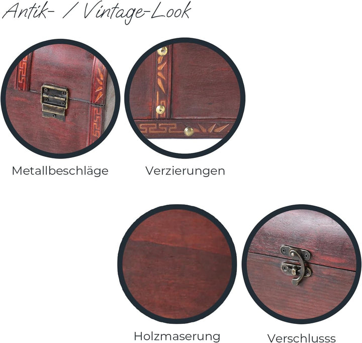 HMF Schatztruhe aus Holz, kleine Schatzkiste mit Vintage Metallverschluss für Kindergeburtstag, Hoch
