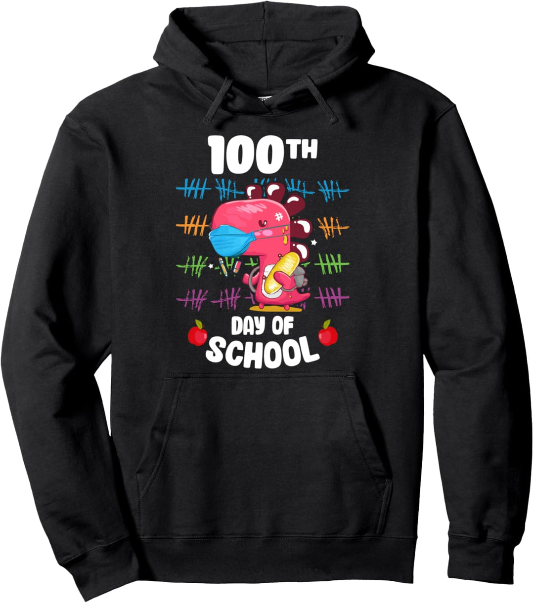 100th Day Of School Trex In Mask Virtual Schooling Gift Pullover Hoodie