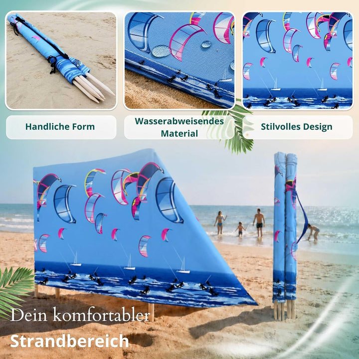 Strandparavent Mikrofaser | Windschutz 80cm | Kitesurfing 16m | Für Familie &amp; Strand | UV-Schutz | S