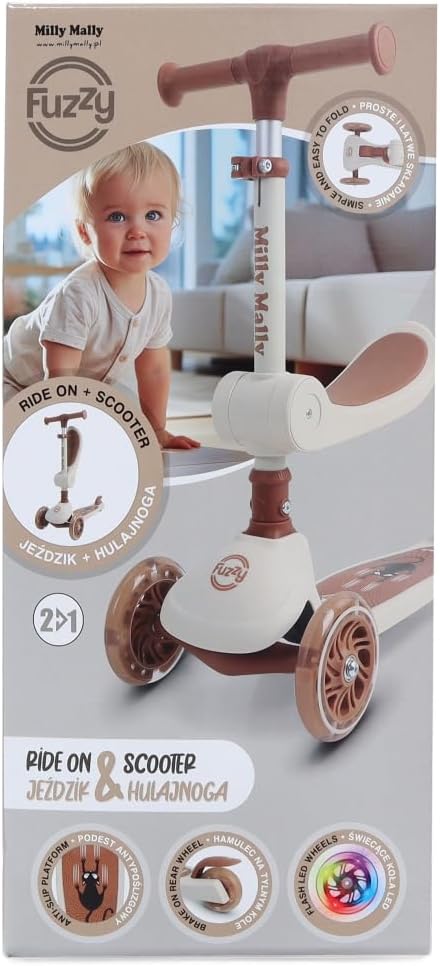 Milly Mally Scooter Fuzzy - Dreirädriger Balance-Roller mit Sitz, LED-Leuchträder, Höhenverstellbare