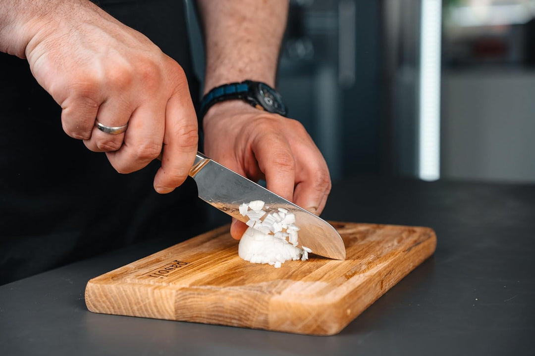 pasoli Damast Santoku-Messer inkl. Klingenschutz | 67-lagiger VG-10 Damaszener-Stahl | scharfe 13 cm