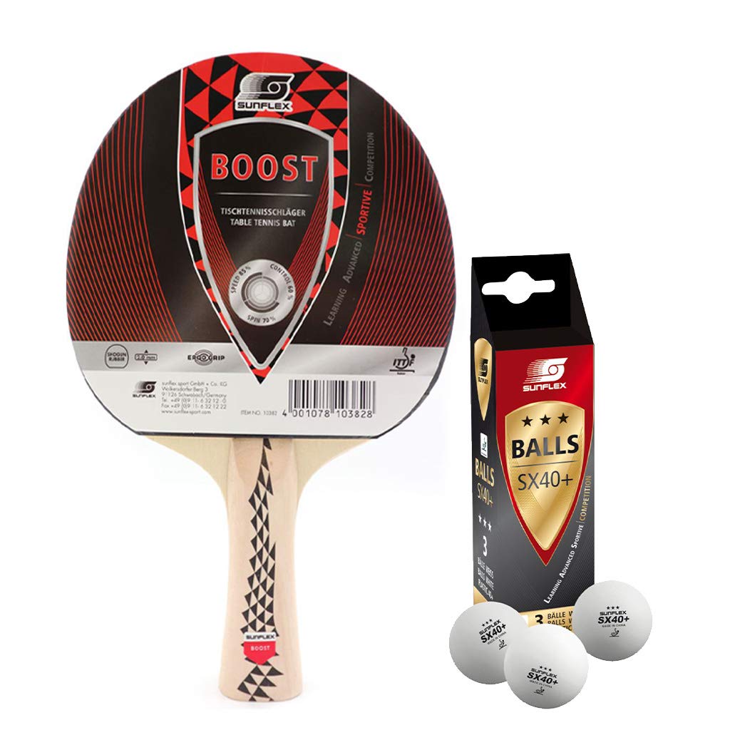 Sunflex Boost Tischtennisschläger + 3*** ITTF SX+ Tischtennisbälle | Tischtennisschlägerset | Tischt