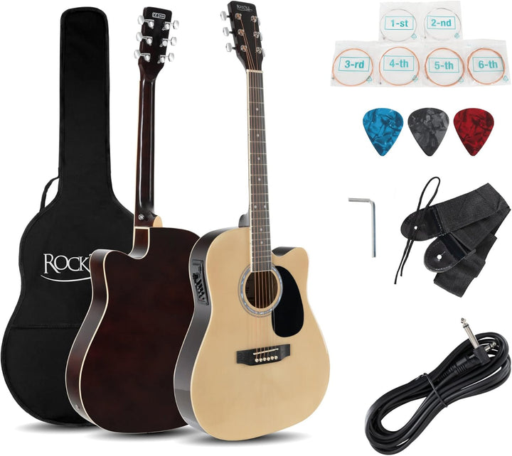 Rocktile WSD-8CE-NT Slim Line Westerngitarren Set - Dreadnought Akustik Gitarre - Westerngitarre mit