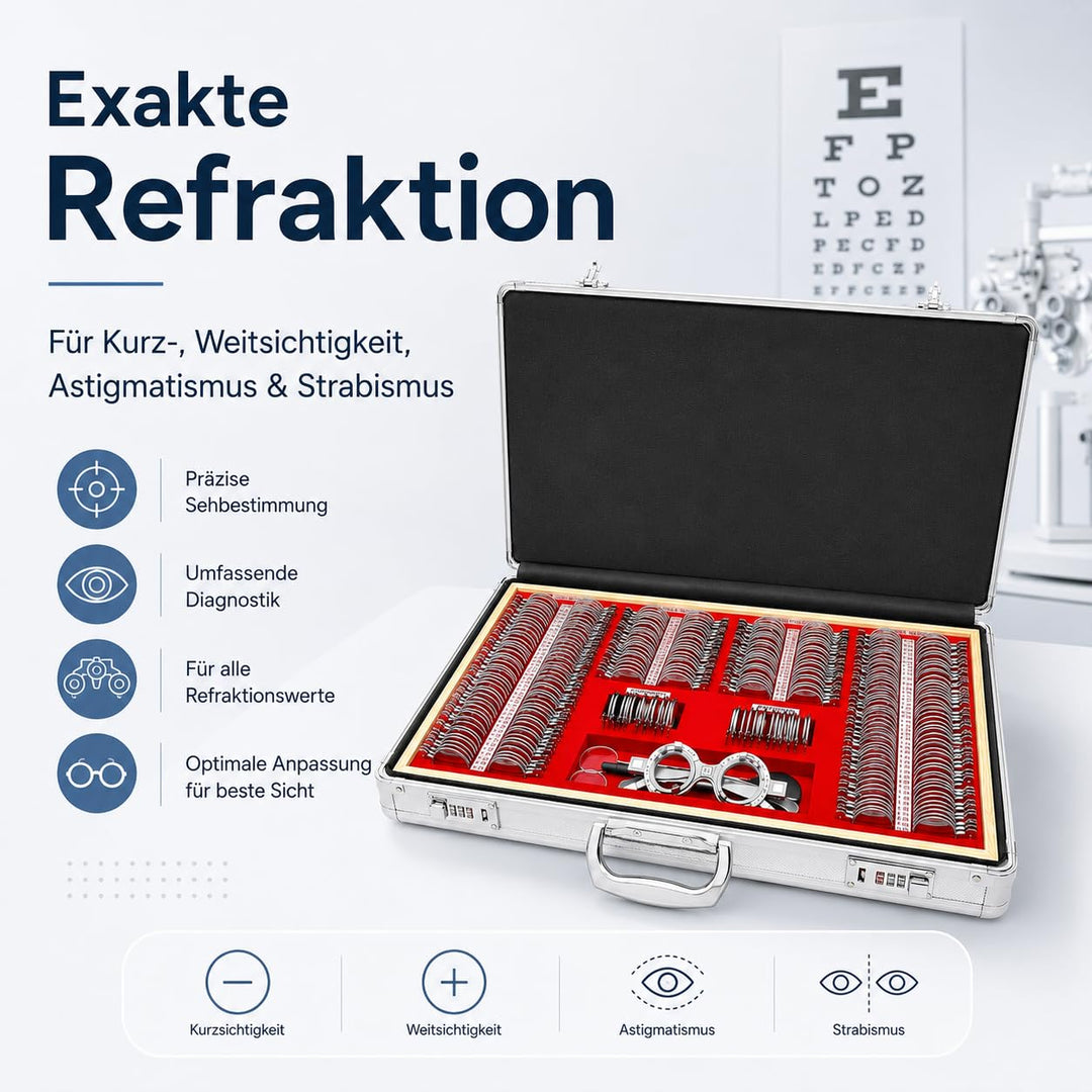 Optometrie-Set 266 Testlinsen Metall-Messbrille mit Prismen Refraktion für Klinik Optiker Sehtest MR
