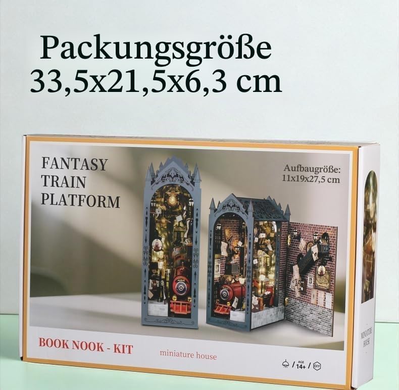 DIY Book Nook Kit, Magischer Bahnsteig Puppenhäuser Miniatur Haus Kit mit Staubschutzhülle LED-Licht