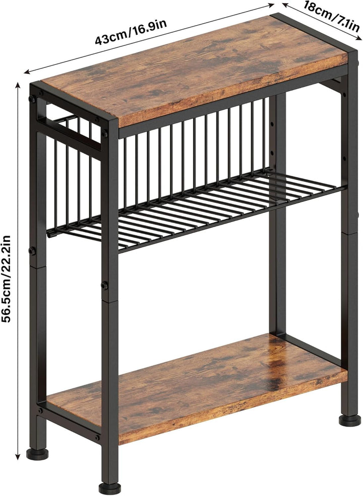 Schmaler Beistelltisch, 3 Ablagen Nachttisch Schmal mit Zeitschriftenhalter, sofa beistelltisch, Cou
