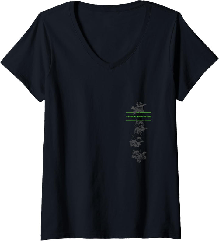Typ O Negative Leaves doppelseitig schwarz T-Shirt mit V-Ausschnitt