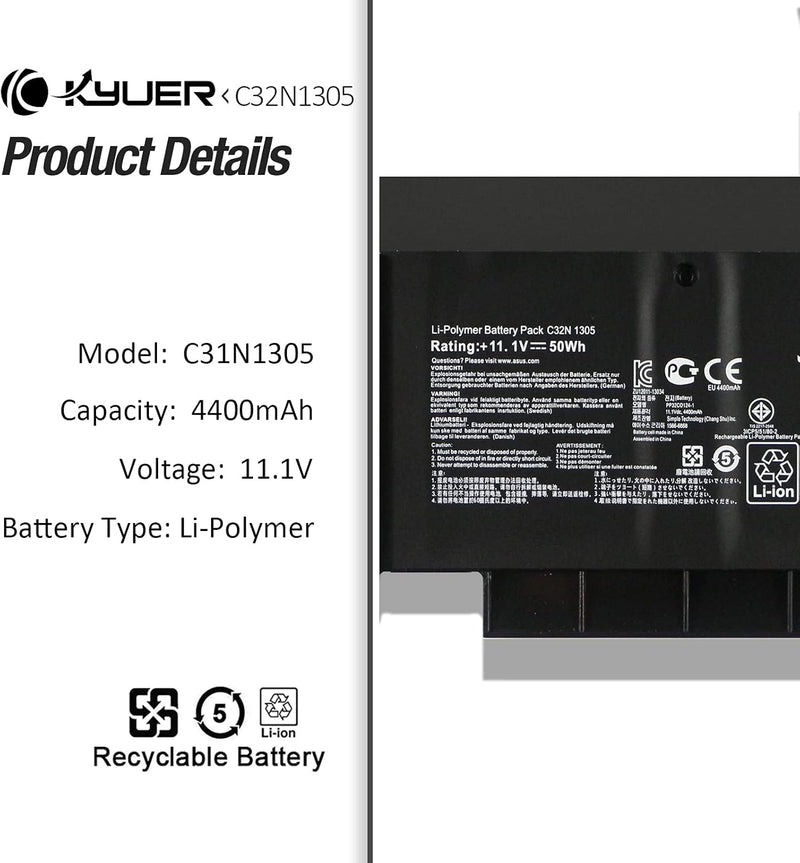 K KYUER 50Wh C32N1305 Laptop Akku für Asus Zenbook Infinity UX301L UX301LA UX301LA-DH71T UX301LA-WS7