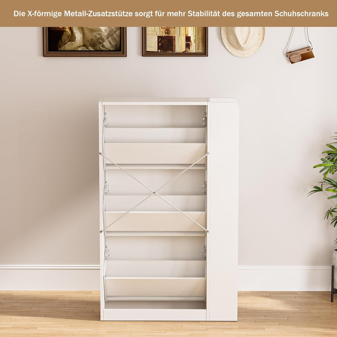 Schuhschrank mit 3 Klappen Schmal Schuhschrank mit 3 Flip-Schuhregal und 3 Ablagefächer platzsparend