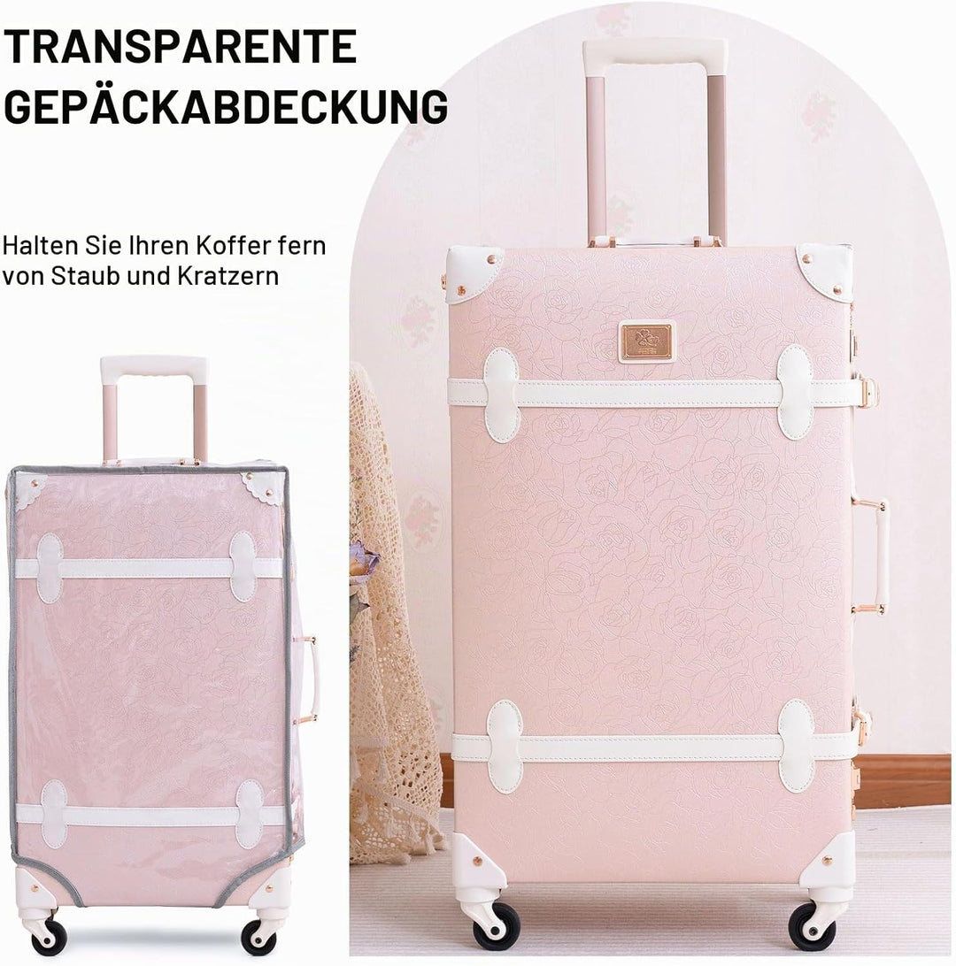 Urecity Koffer Vintage mit 4 Rollen Trolley Koffer Reisekoffer Leicht Retro Hartschalen Koffer 2-Tei