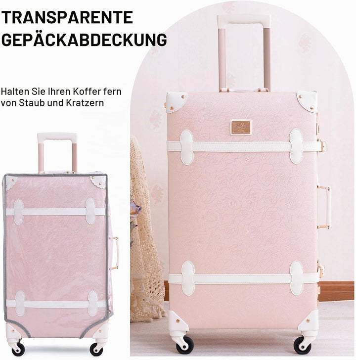 Urecity Koffer Vintage mit 4 Rollen Trolley Koffer Reisekoffer Leicht Retro Hartschalen Koffer 2-Tei