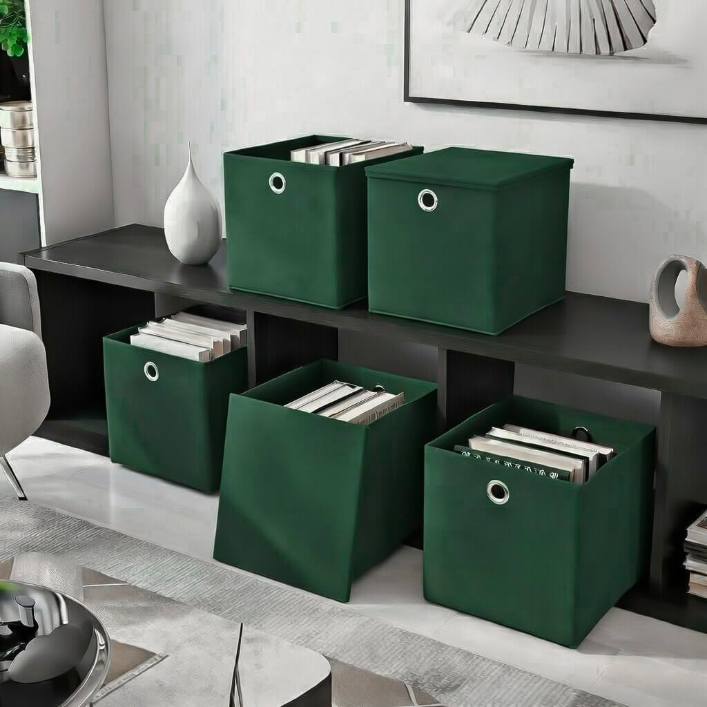 StickandShine 4er Set Dunkelgrün Faltbox 28 x 28 x 28 cm Aufbewahrungsbox faltbar mit Deckel, Dunkel