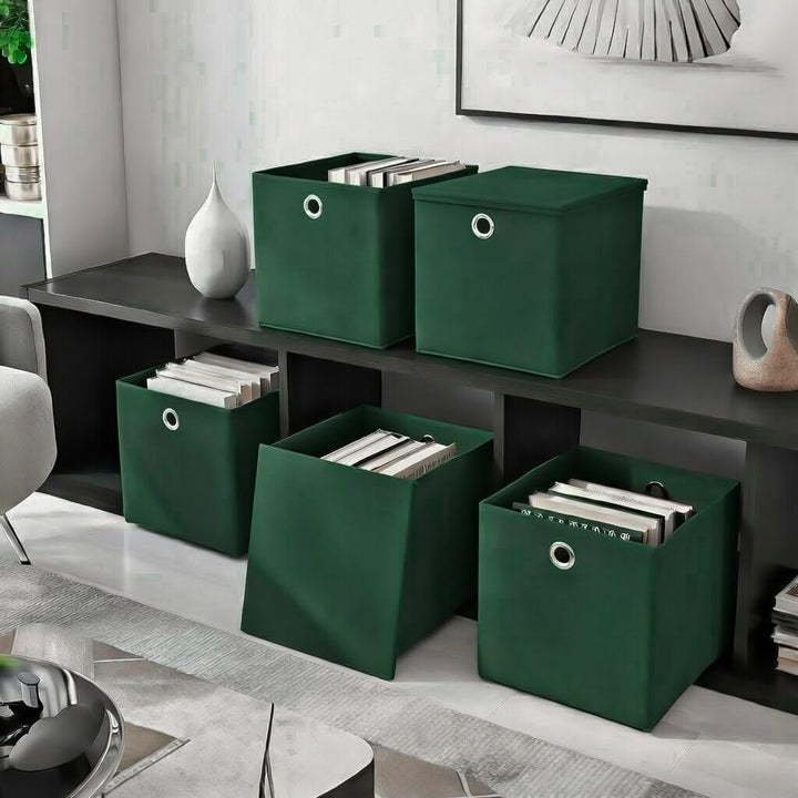 StickandShine 4er Set Dunkelgrün Faltbox 28 x 28 x 28 cm Aufbewahrungsbox faltbar mit Deckel, Dunkel