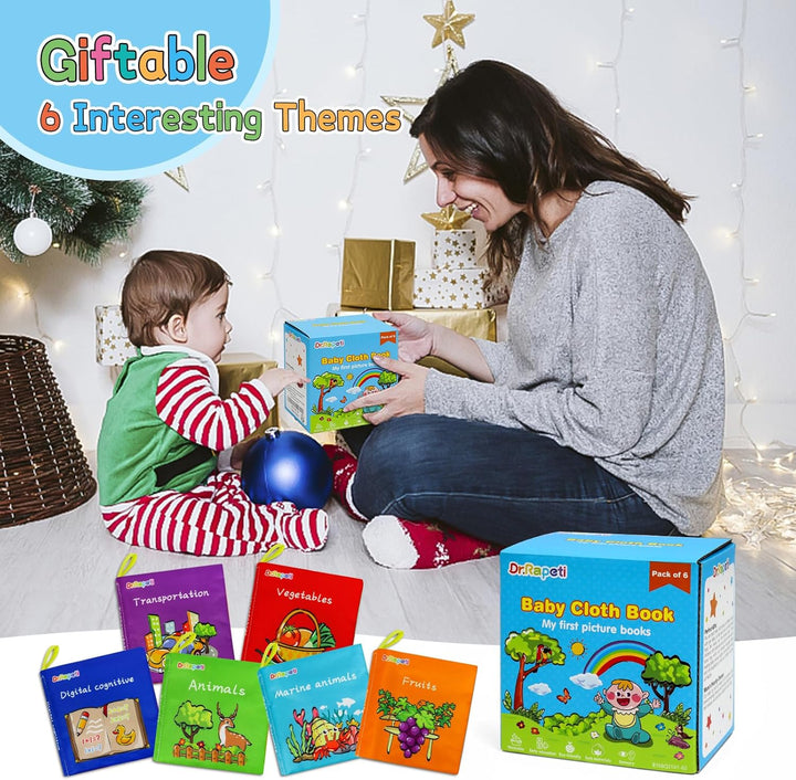 Dr.Rapeti 6 Stück Stoffbuch für Babys, Baby Soft Tuchbuch, Baby Pädagogisches Spielzeug, Early Learn