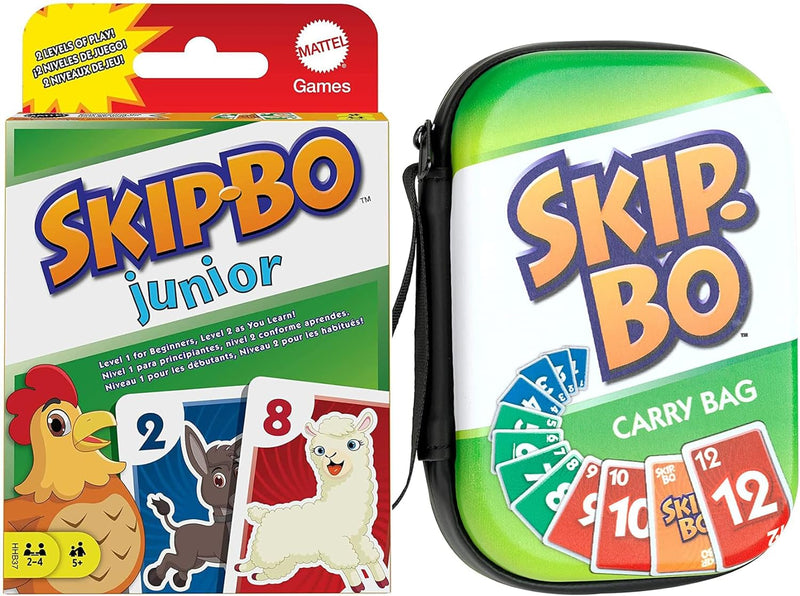 Collectix Kartenspiel Set: Skip BO Junior Kartenspiel + Skip-BO Tragetasche, Gesellschaftsspiele für