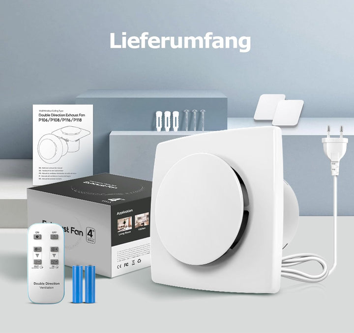 BUMSOU Badlüfter 100mm mit Fernbedienung, Bidirektional, 6 Geschwindigkeiten mit Anzeigeleuchte, Spe