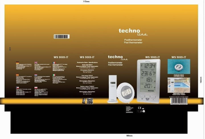 Technoline WS9069 Funkpoolsensor inklusive Aussensender und Station, Innentemperatur, Aussentemperat