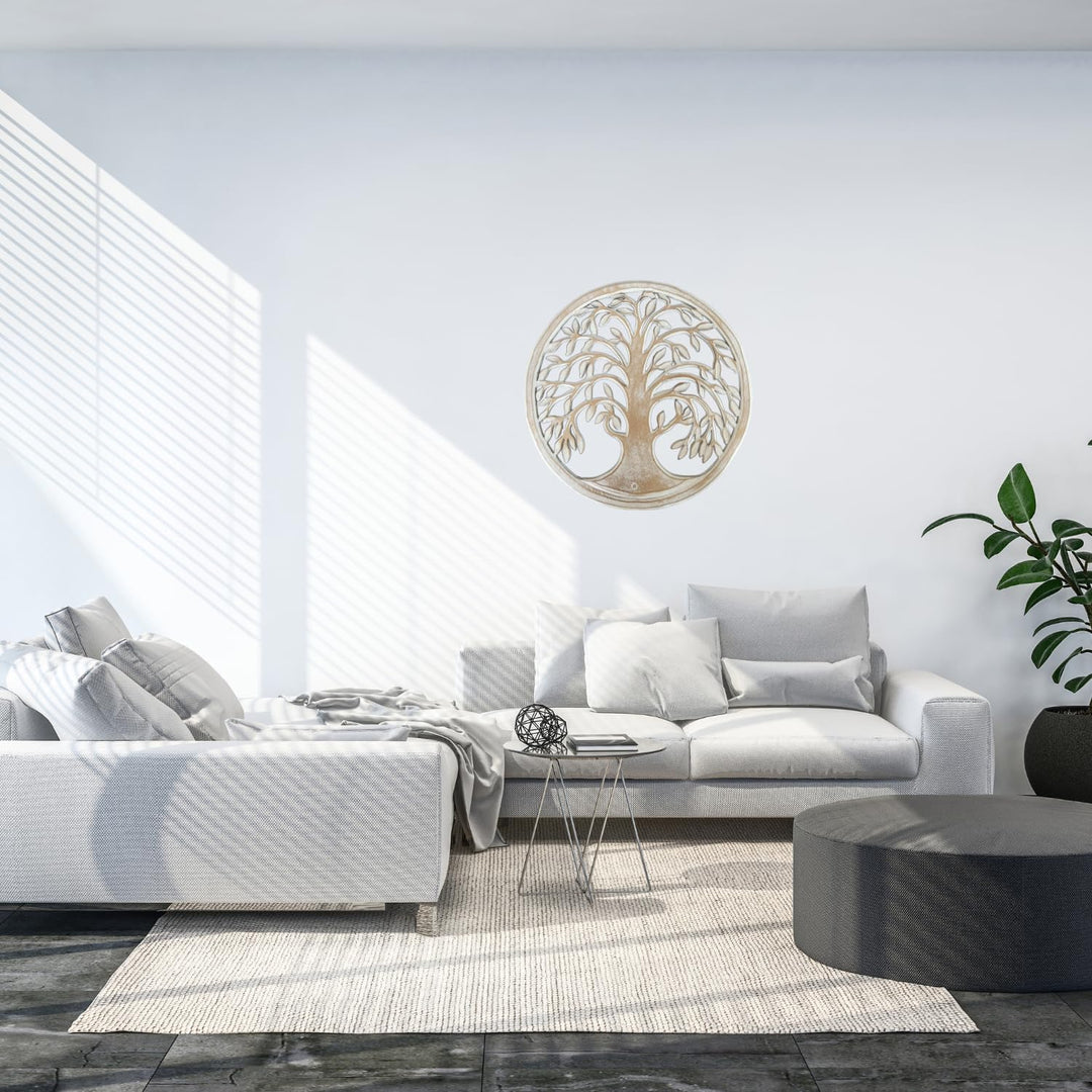 TRINTURA Wandbild Baum des Lebens Mandala Beringin 60cm (White) Lebensbaum
